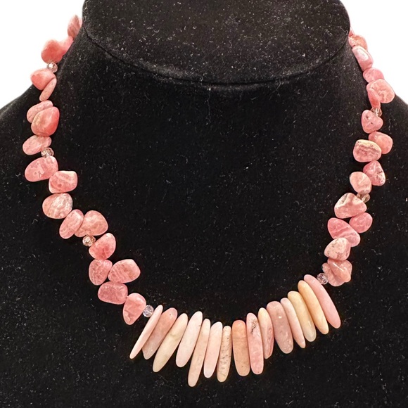 homemade Jewelry - PINK OPAL PERUVIAN NUGGET’S TUMBLED AND CRYSTALS Delicate Pink Necklace 8 1/2”